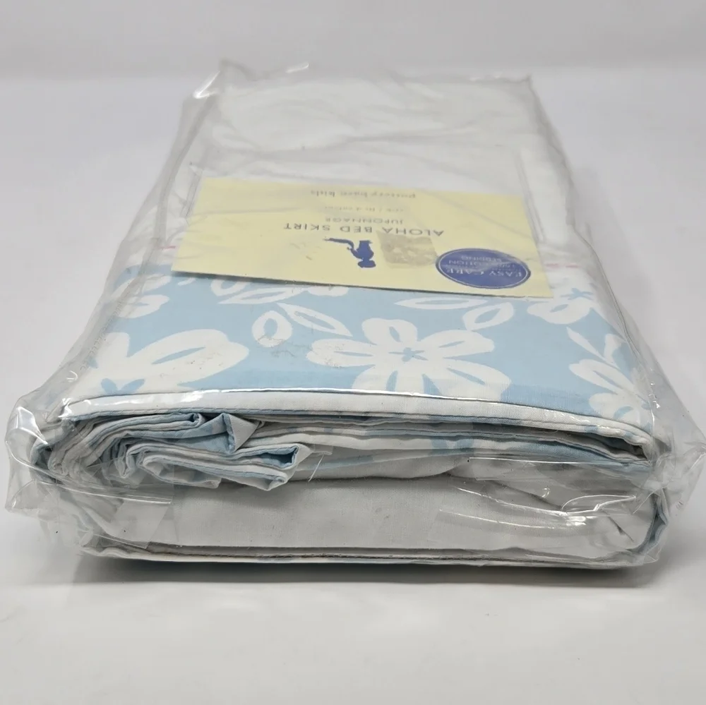 NEW POTTERY BARN KIDS CRIB ALOHA BED SKIRT DUST RUFFLE COTTON RARE BLUE FLORAL